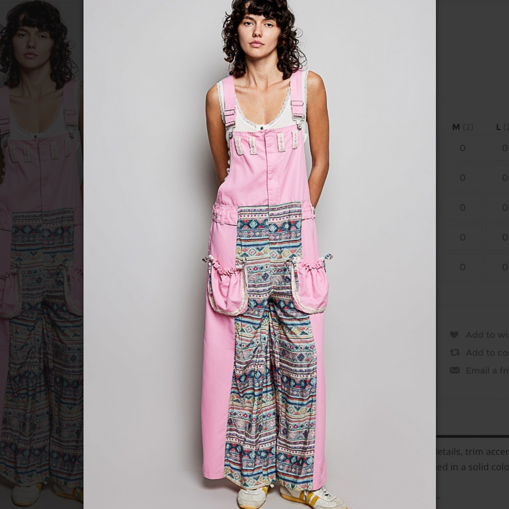 POL Pink Printed Panel Wide-Leg Overalls Jumpsuit